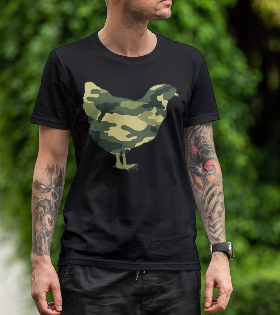 Military Camo Chicken Hen Fowl Veteran Men Print T-Shirt