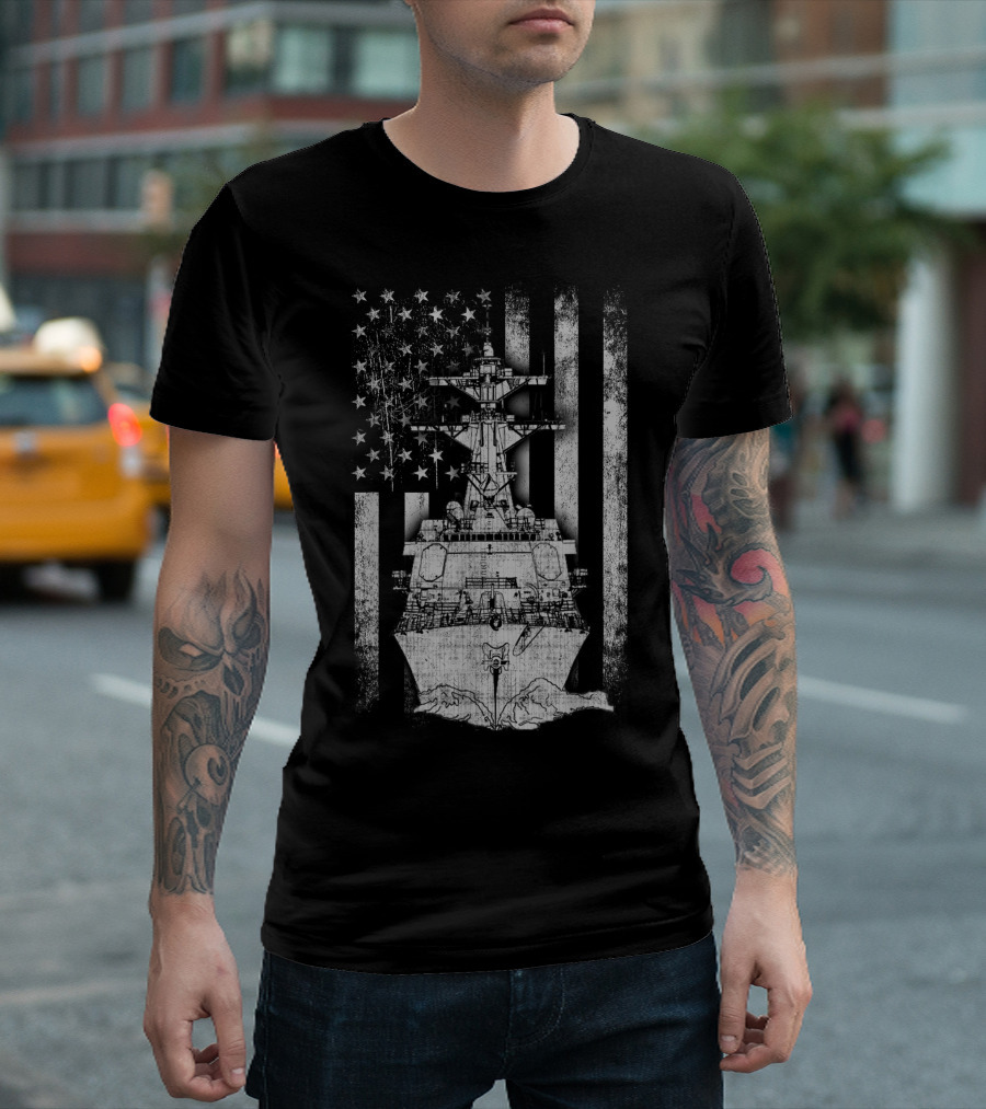 American Flag Arleigh Burke Destroyer Navy Veteran Patriotic T-Shirt