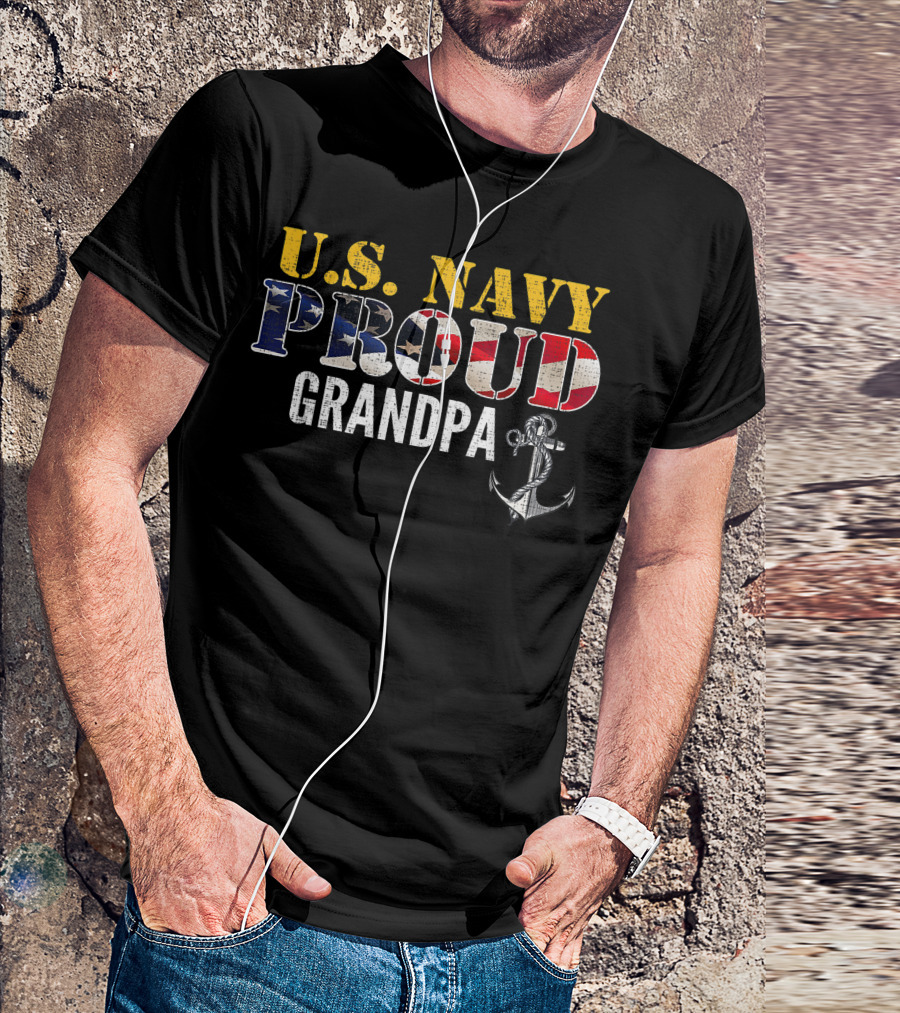 U.S. Navy Proud Grandpa With Anchor And American Flag Elements T-Shirt