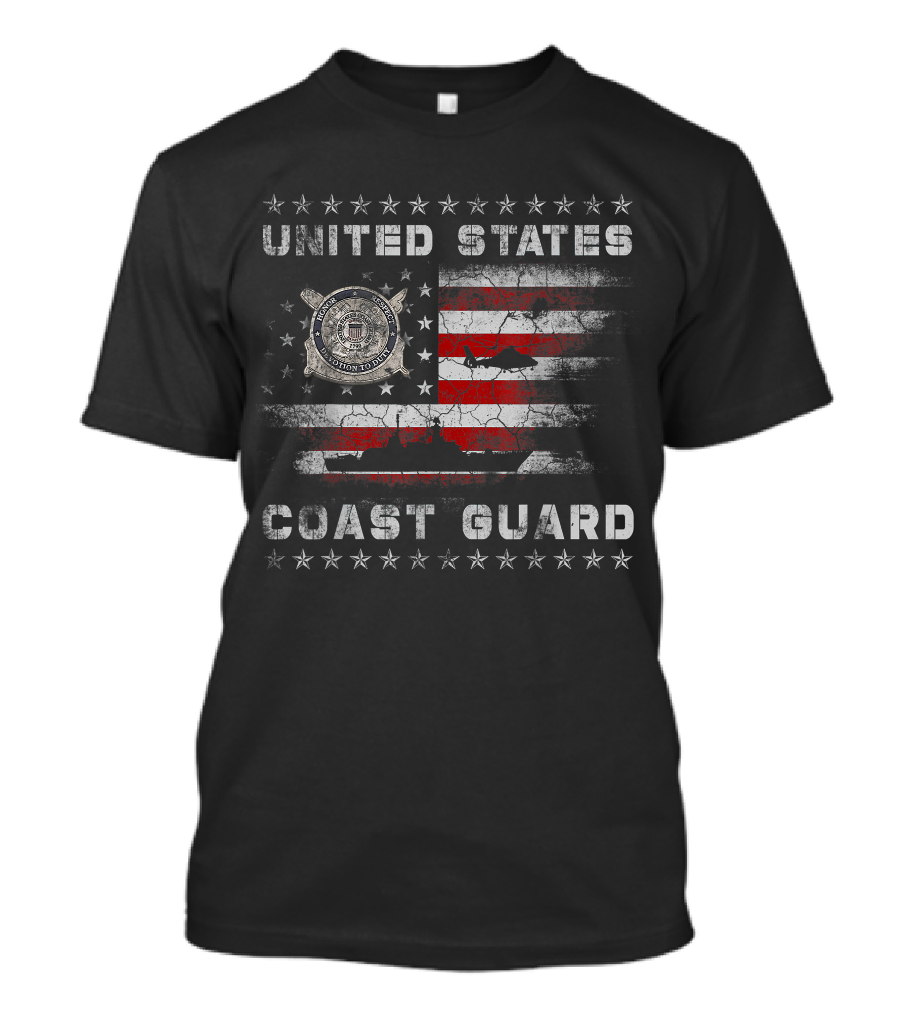 United States Coast Guard USCG Veteran With American Flag And Ship Emblem T-Shirt