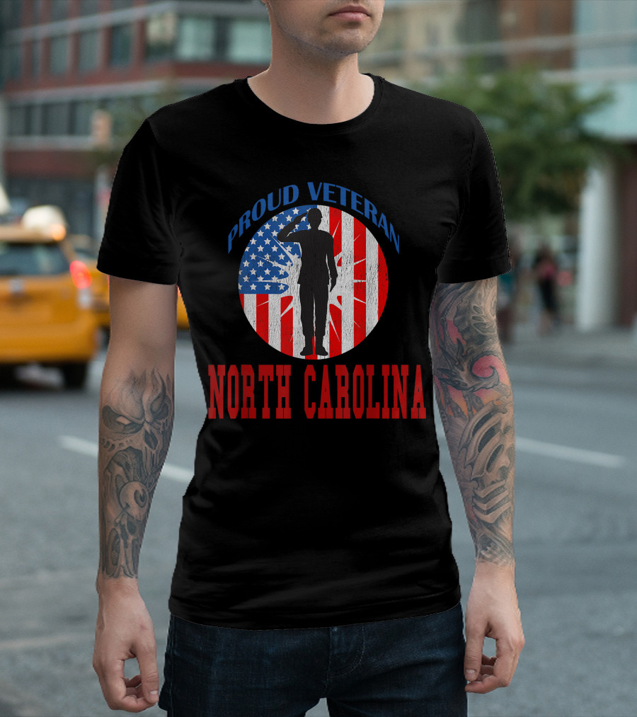 Proud Veteran North Carolina American Flag Salute T-Shirt