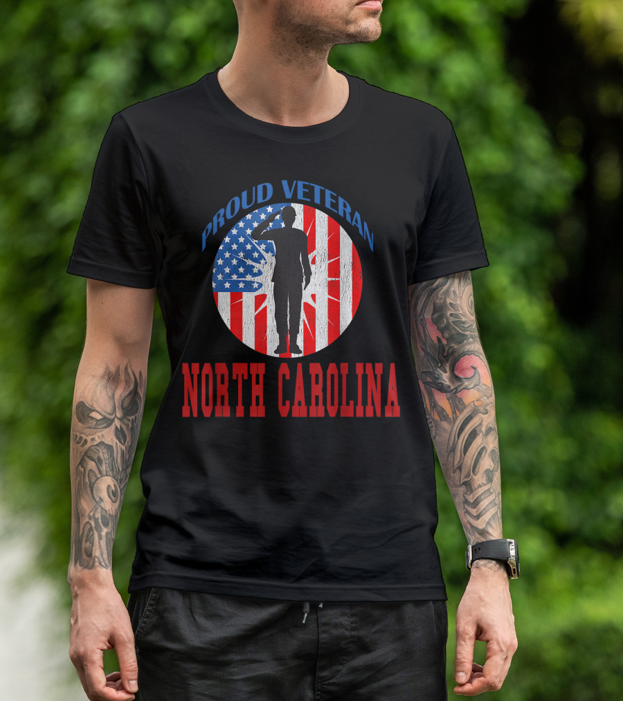Proud Veteran North Carolina American Flag Salute T-Shirt