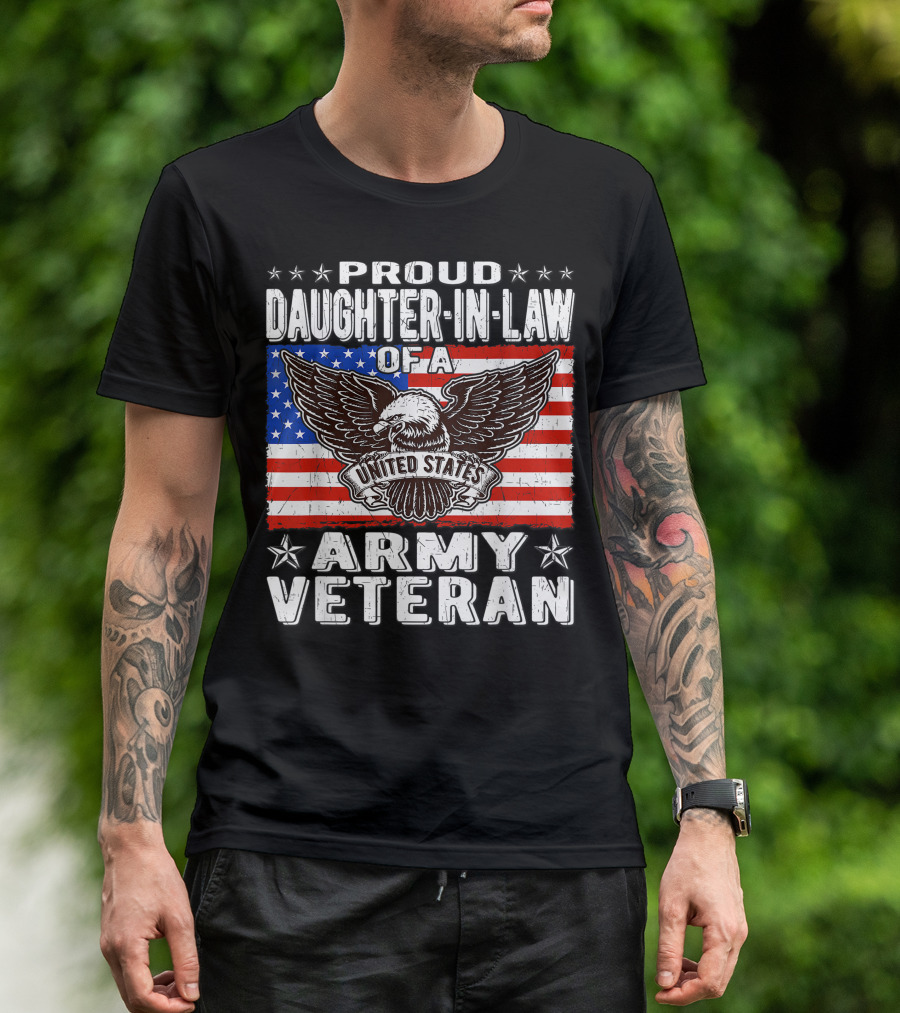 Proud Daughter-In-Law Of A United States Army Veteran American Flag Eagle T-Shirt