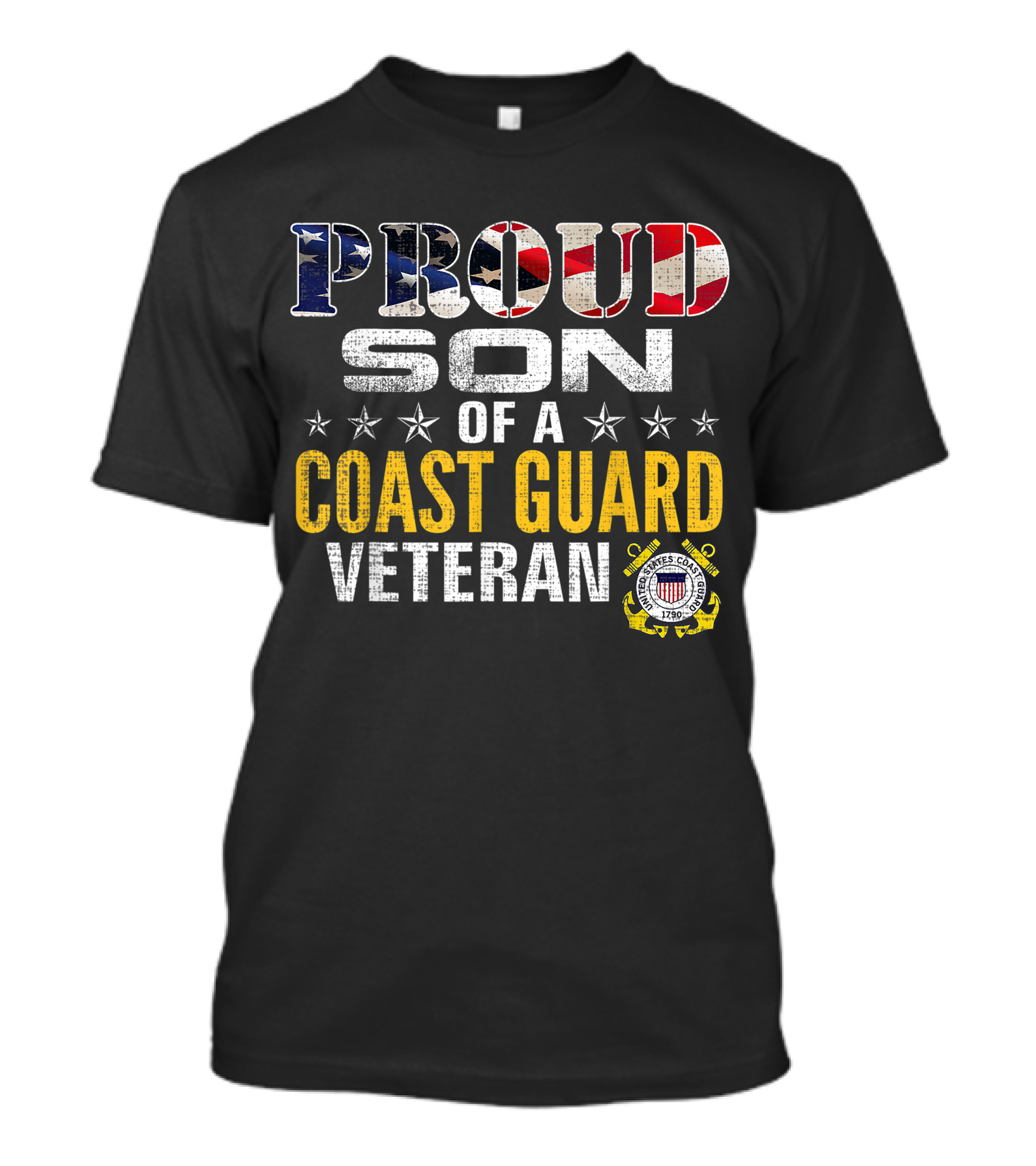 Proud Son Of A Coast Guard Veteran With American Flag And Military T-Shirt