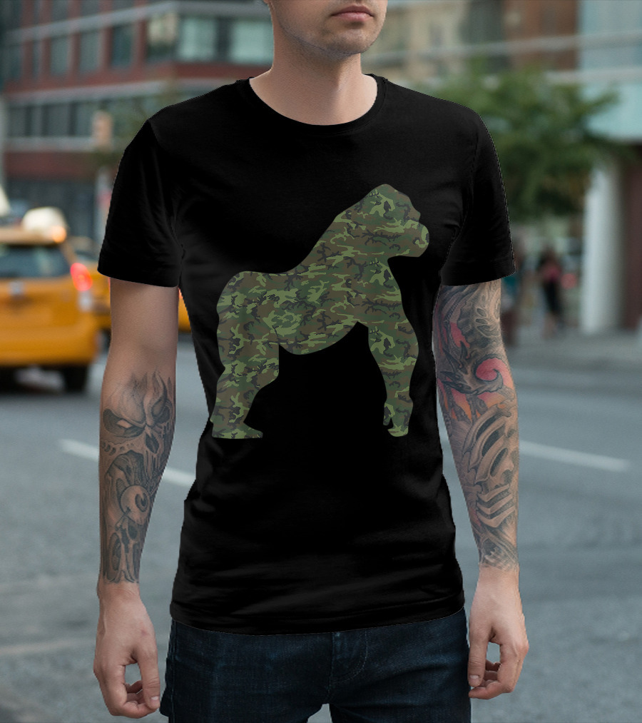 Military Camo Gorilla Us Veteran Ape Animal Print T-Shirt