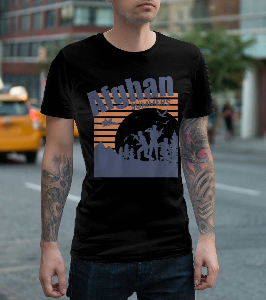 Afghan Summers Veteran Day Silhouette and Mountain Scene T-Shirt