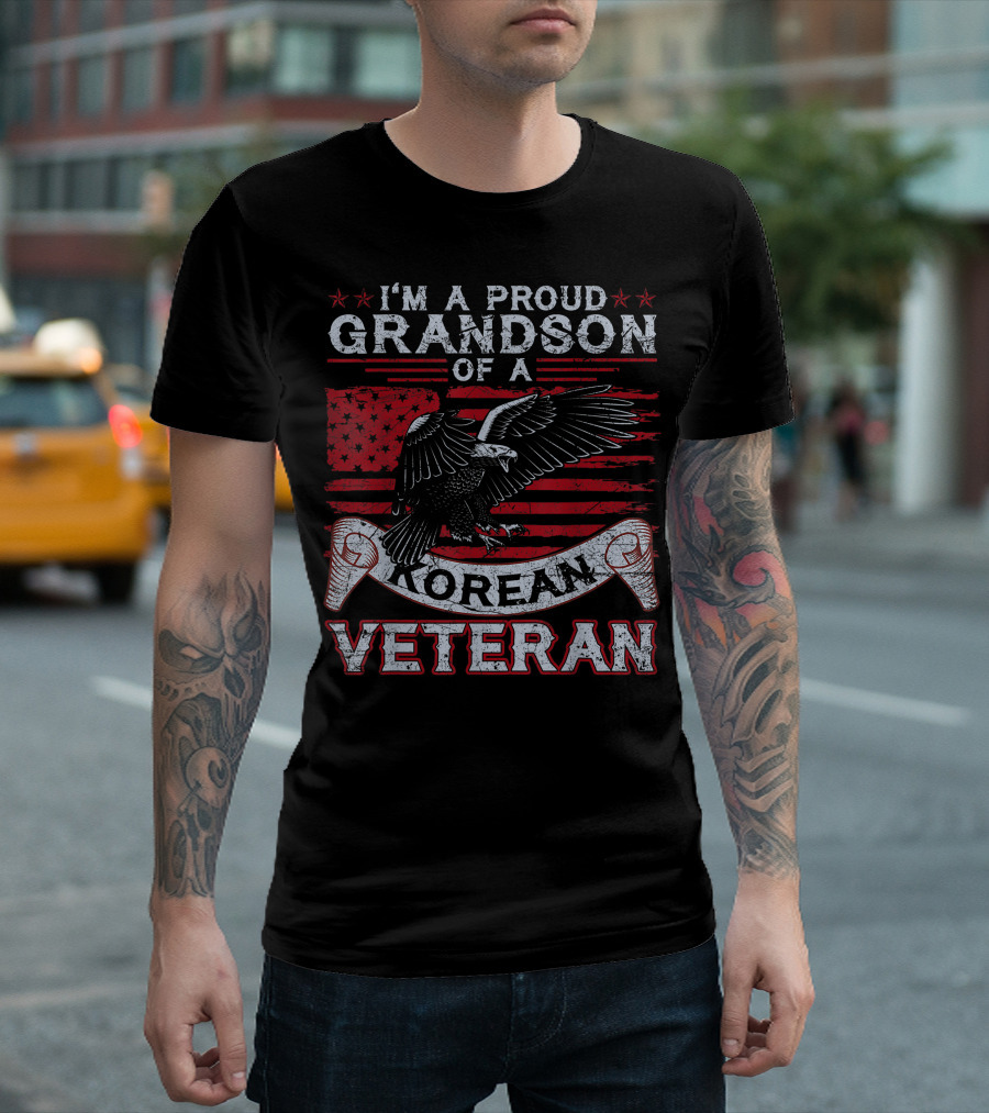 I'm a Proud Grandson of a Korean Veteran Eagle and American Flag T-Shirt