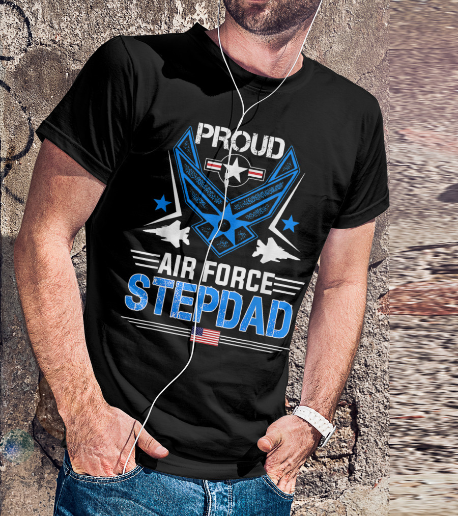 Proud Air Force Stepdad Veteran Pride With American Flag And Military Jets T-Shirt
