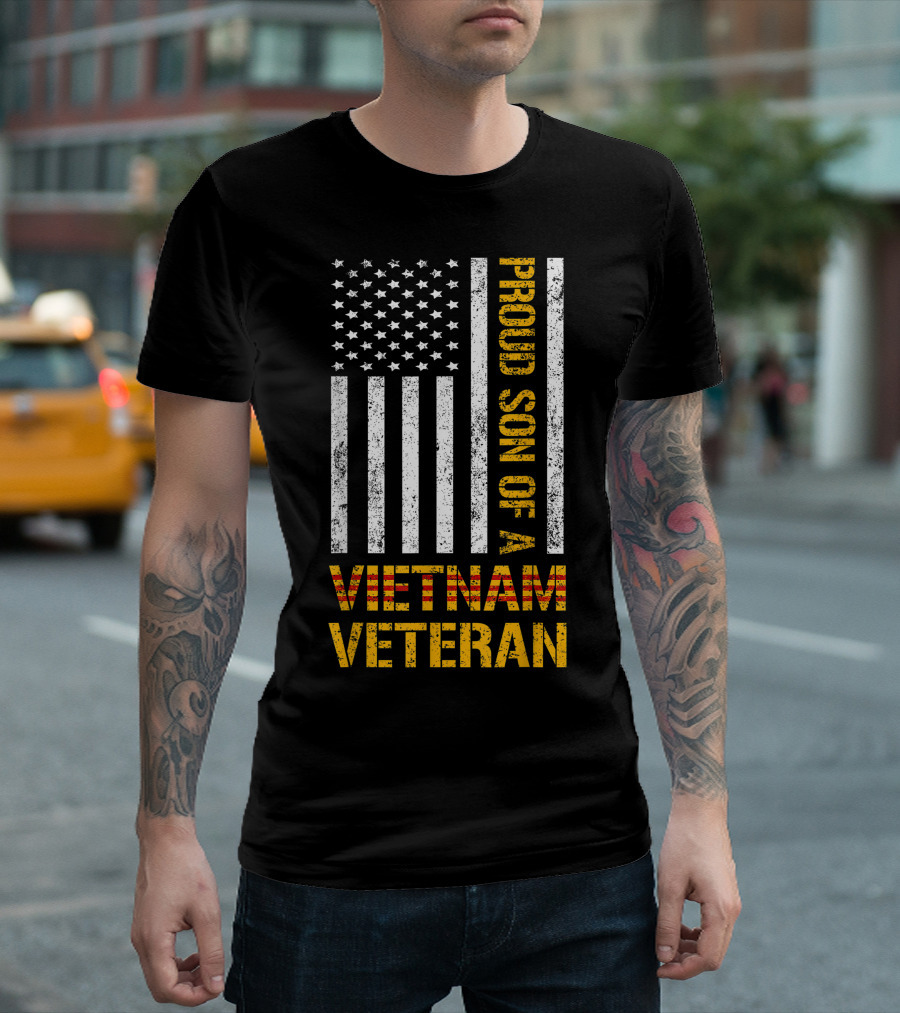 Proud Son Of A Vietnam Veteran Vintage American Flag T-Shirt