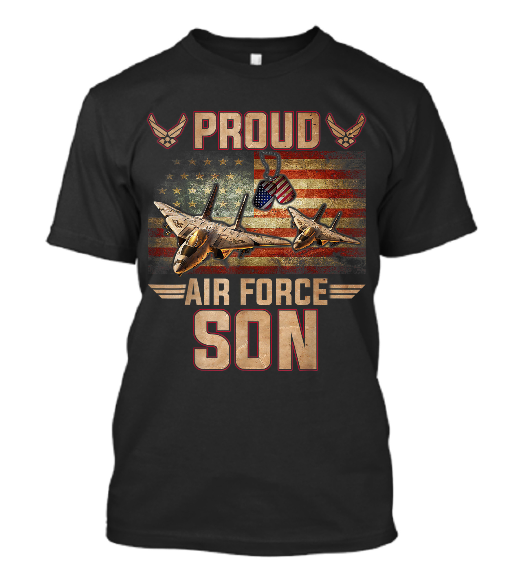 Proud Air Force Son American Flag Fighter Jets Veteran Pride T-Shirt