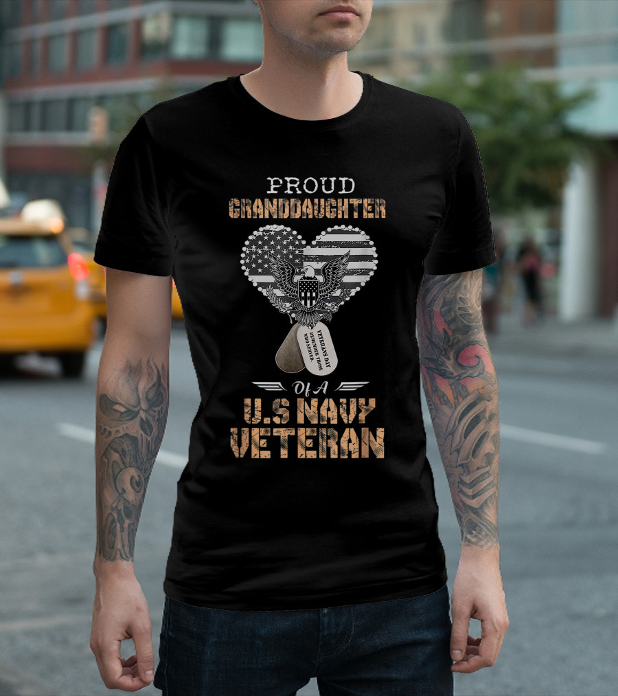 Proud Granddaughter of a U.S. Navy Veteran with American Flag and Eagle T-Shirt