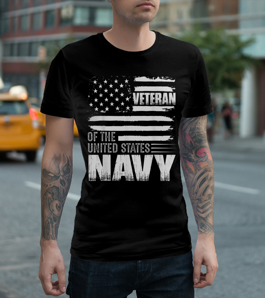 Veteran of the United States Navy with American Flag T-Shirt