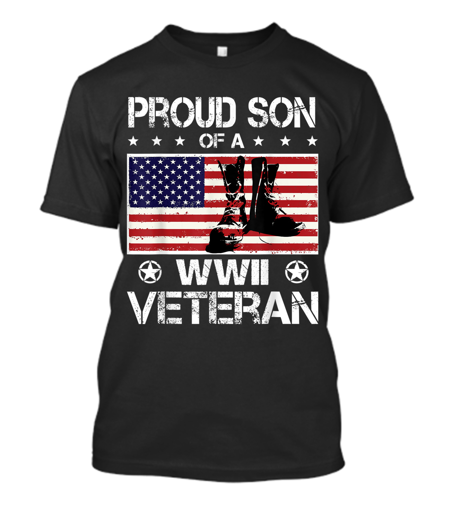 Proud Son Of A WWII Veteran US Flag Boots T-Shirt