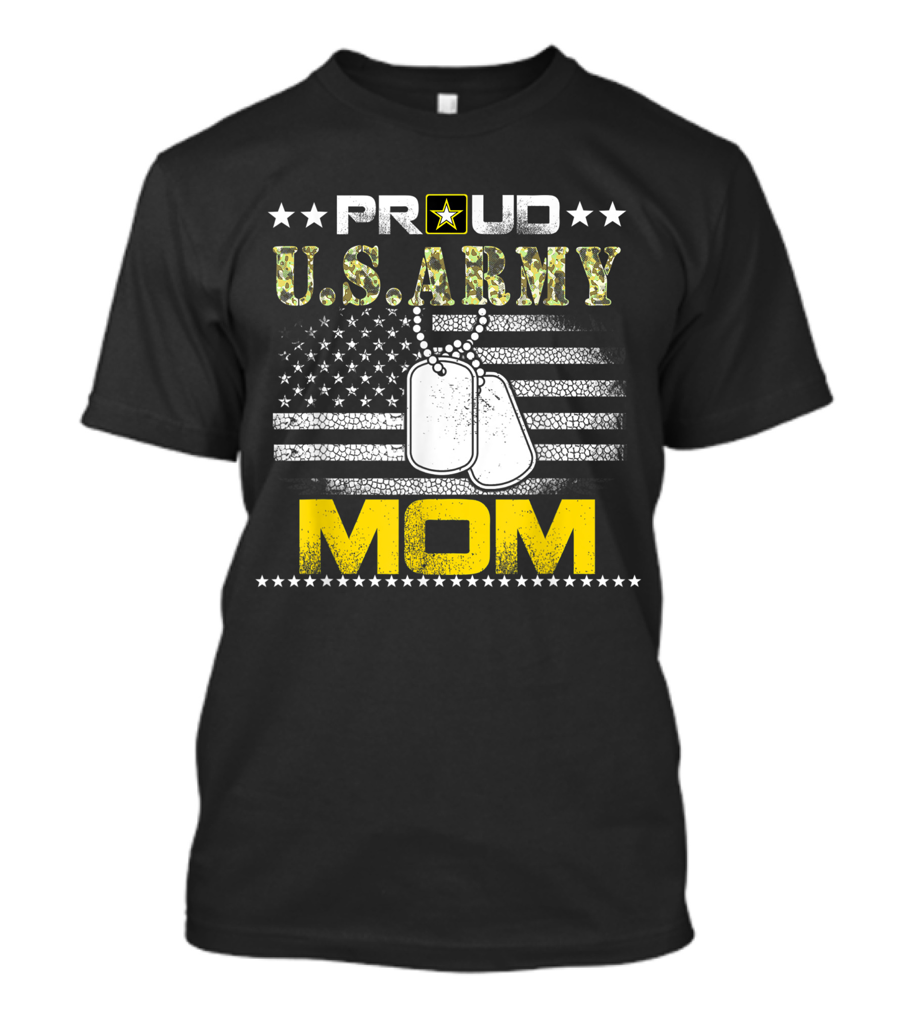 Proud U.S. Army Veteran Mom Flag With Dog Tags And Stars T-Shirt