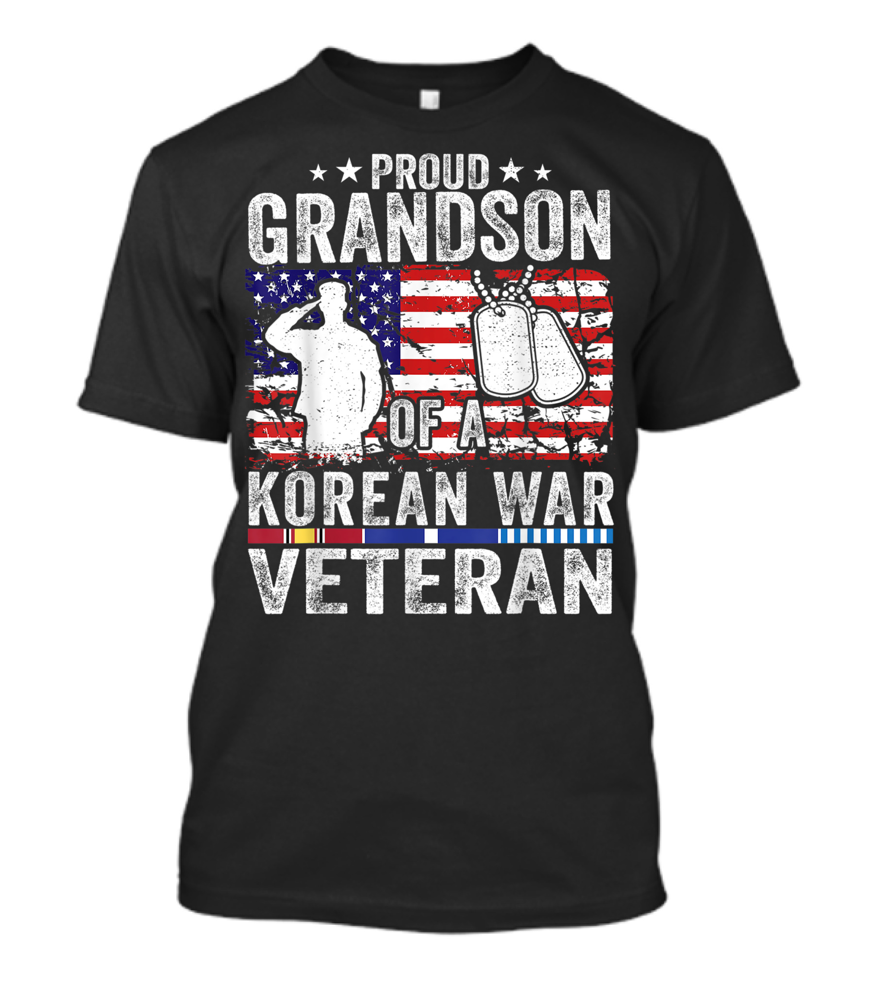 Proud Grandson Of A Korean War Veteran American Flag Tribute Stars Dog Tags T-Shirt