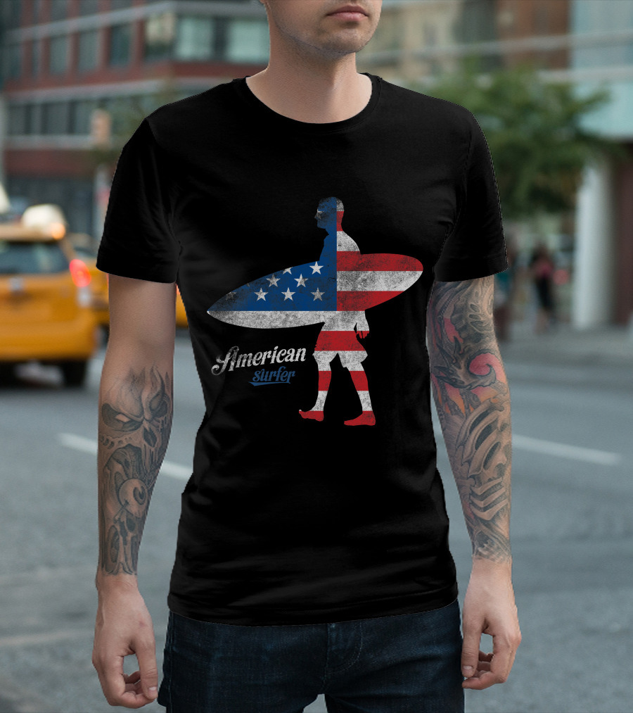 American Flag Surfer USA Love Surfing Patriot Surfer T-Shirt