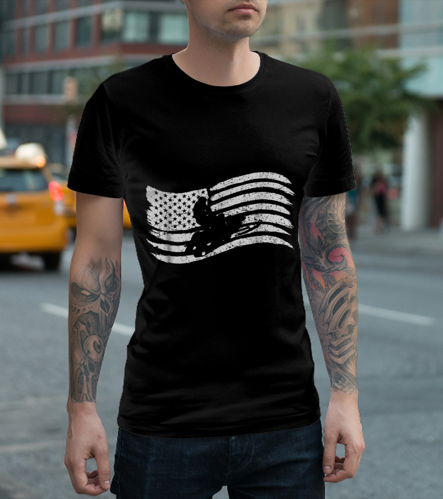 Vintage American Flag Snowmobile Rider T-Shirt