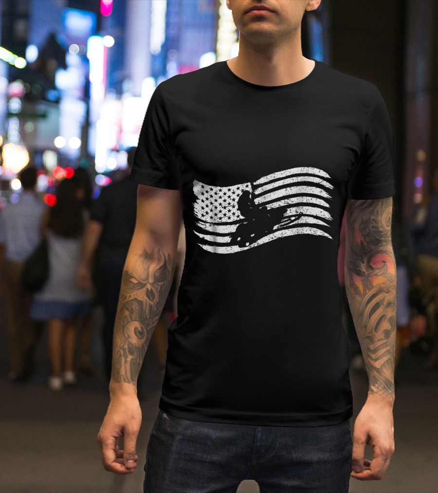 Vintage American Flag Snowmobile Rider T-Shirt