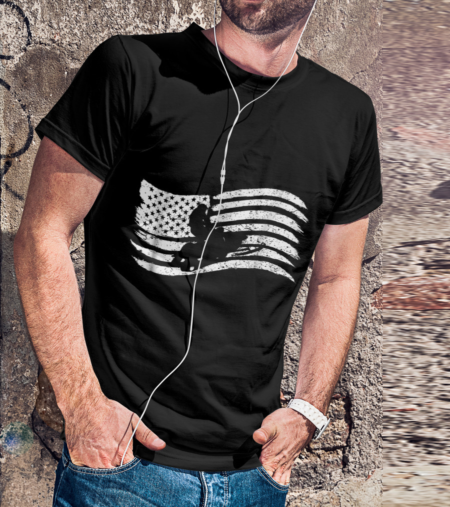 Vintage American Flag Snowmobile Rider T-Shirt