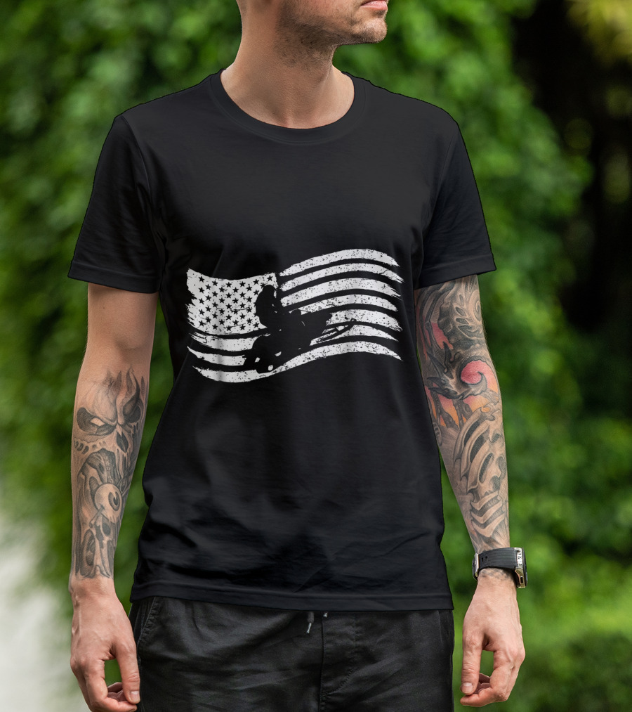 Vintage American Flag Snowmobile Rider T-Shirt