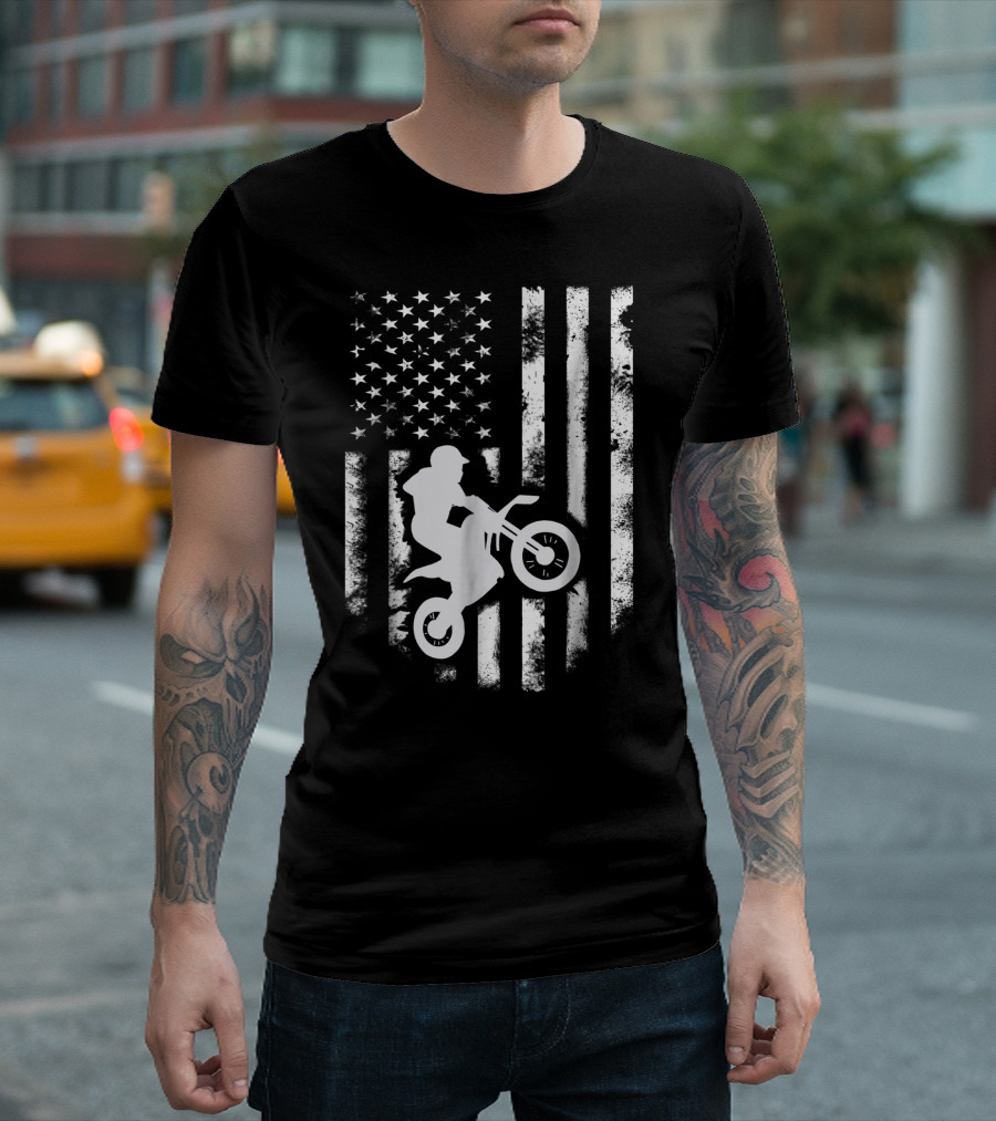 American Flag Motocross Dirt Bike Rider T-Shirt