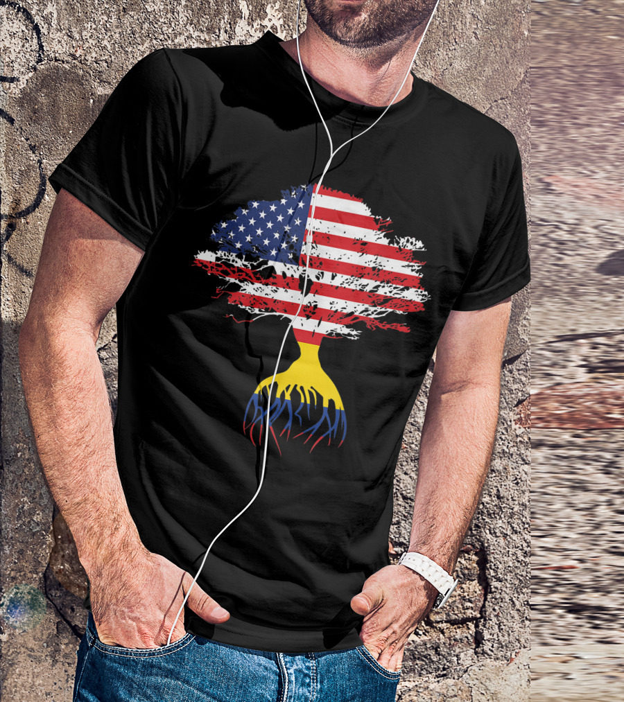 American Flag On Tree With Colombian Roots T-Shirt