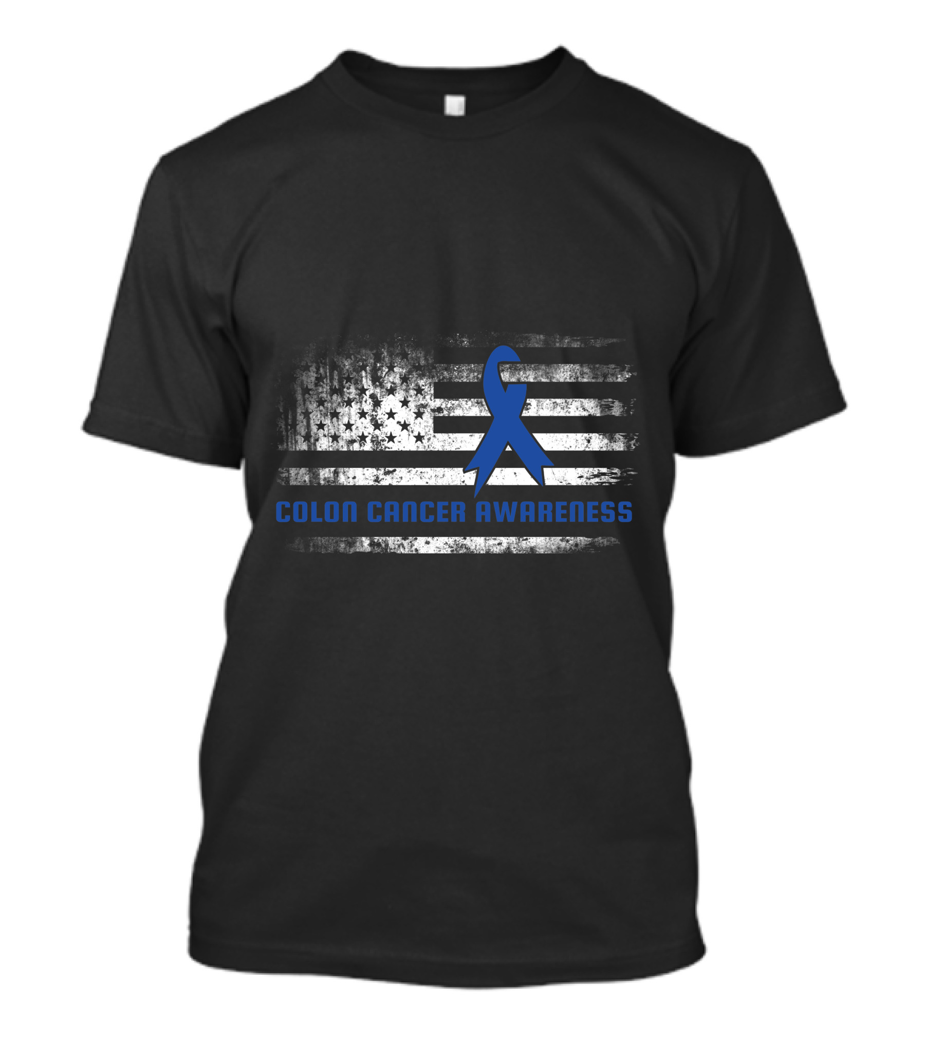 Colon Cancer Awareness Blue Ribbon American Flag T-Shirt