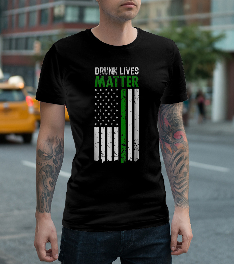 Drunk Lives Matter Irish American St Patrick's Day USA Flag T-Shirt