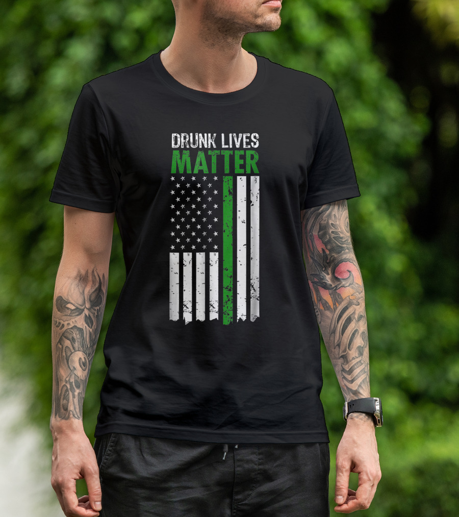 Drunk Lives Matter Irish American St Patrick's Day USA Flag T-Shirt