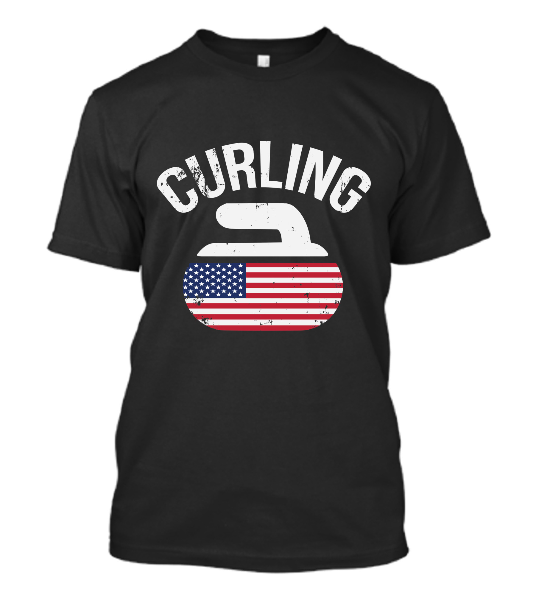 Curling Stone American Flag Red White And Blue USA T-Shirt