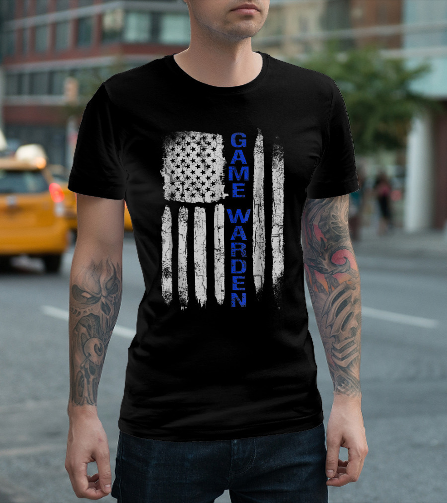 Thin Blue Line American Flag Game Warden T-Shirt