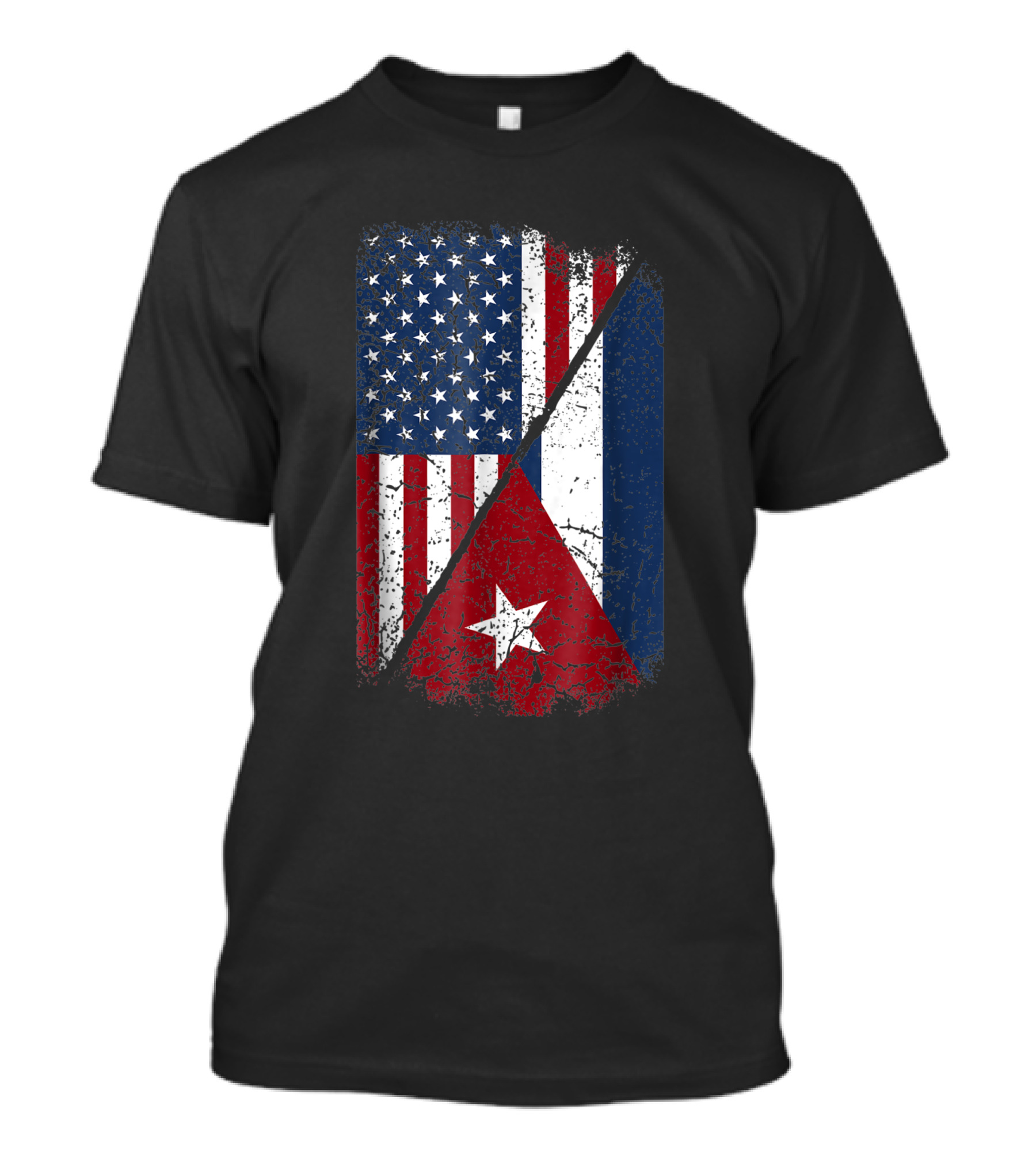 Cuban American Flag Split Design Featuring United States And Cuba Flags T-Shirt