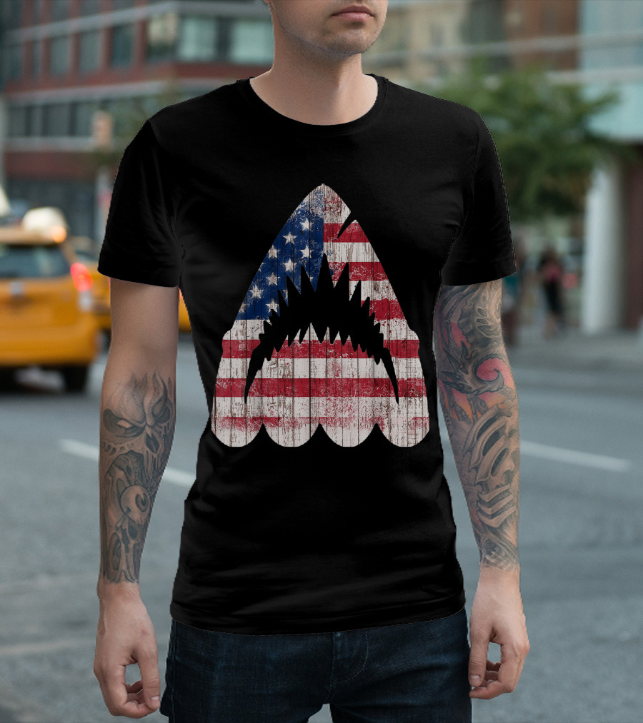 Shark Teeth American Flag USA Independence Patriotic T-Shirt