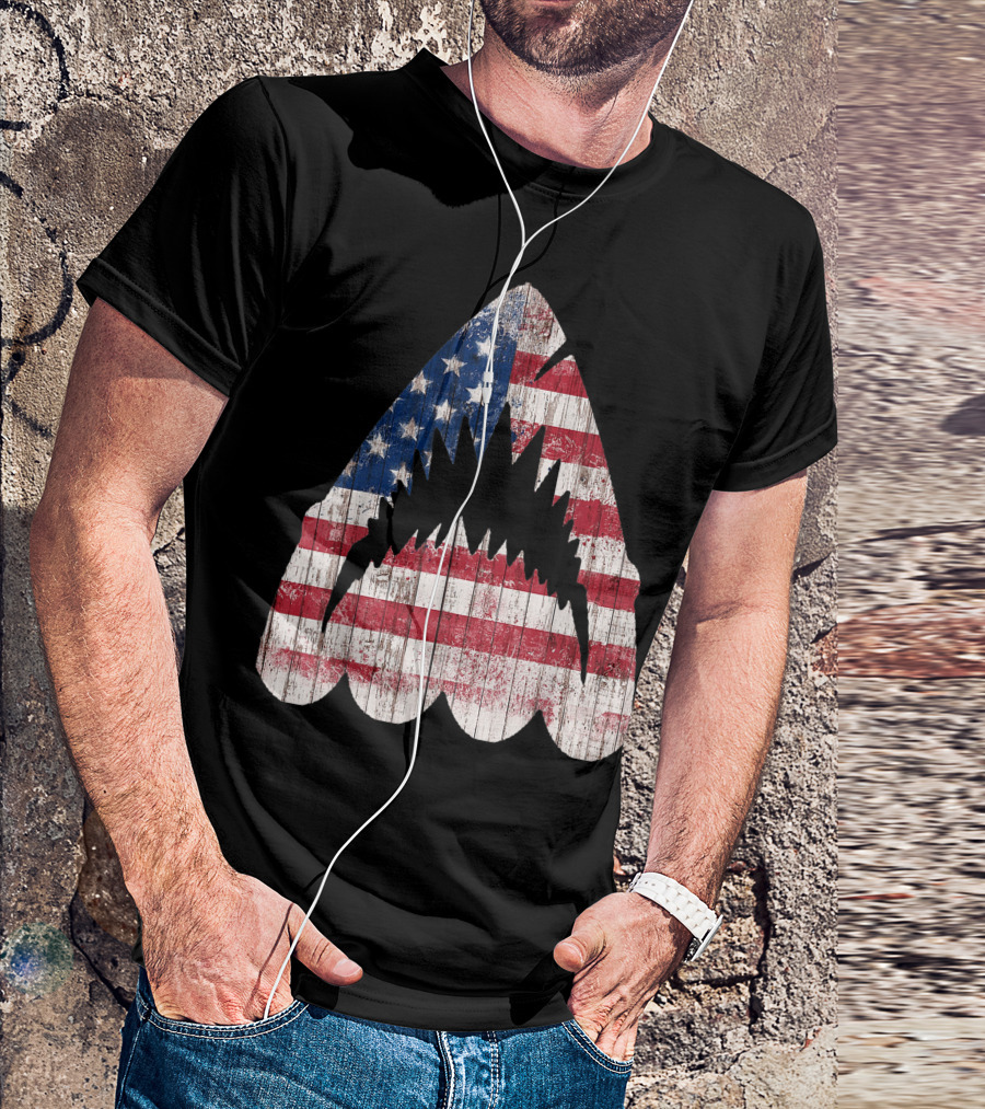 Shark Teeth American Flag USA Independence Patriotic T-Shirt