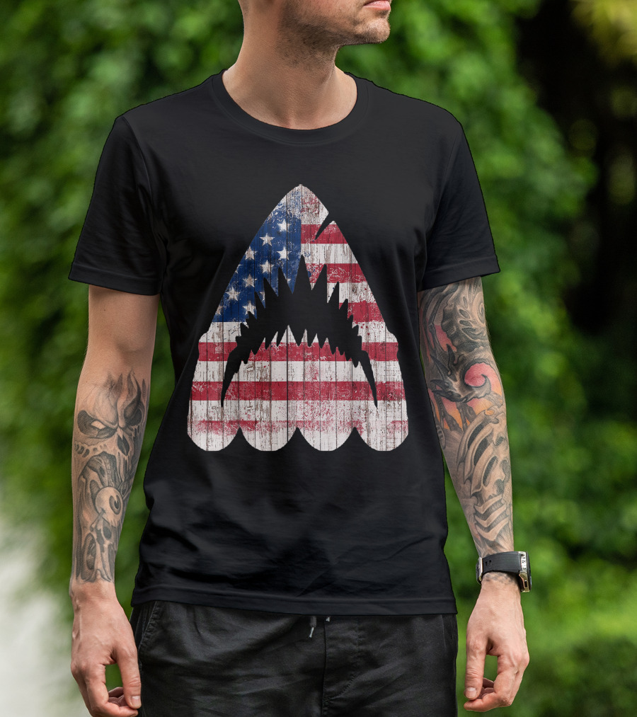 Shark Teeth American Flag USA Independence Patriotic T-Shirt