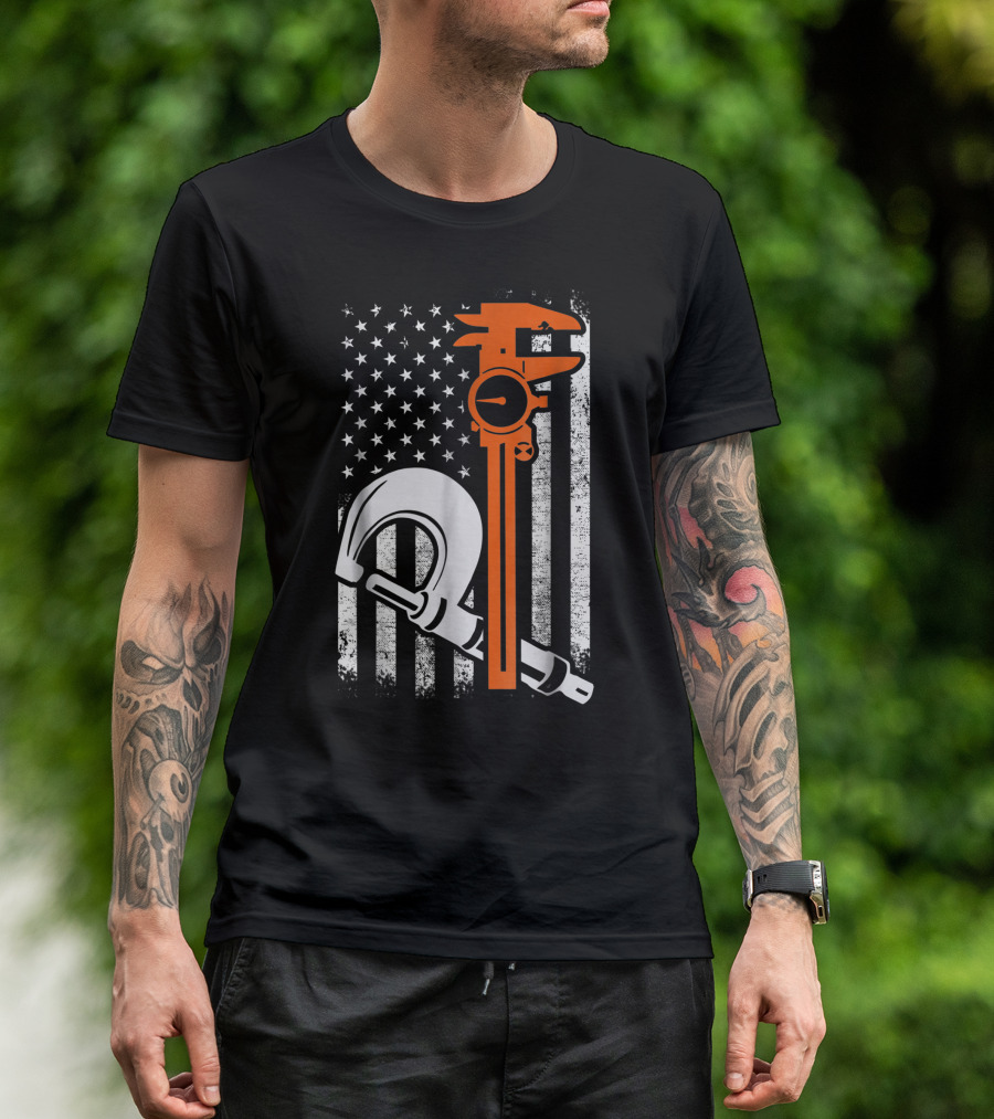 American Flag With Machinist Tools T-Shirt
