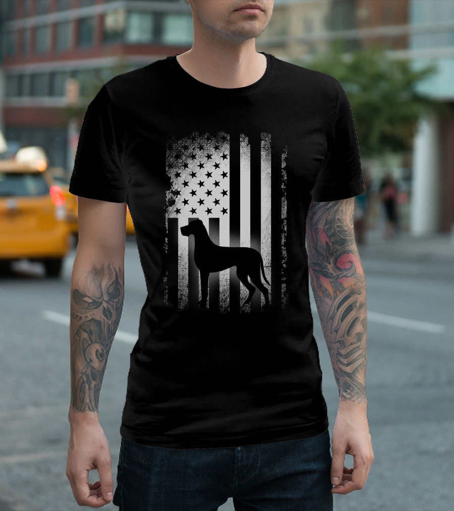Great Dane Silhouette American Flag USA Patriotic Dog T-Shirt