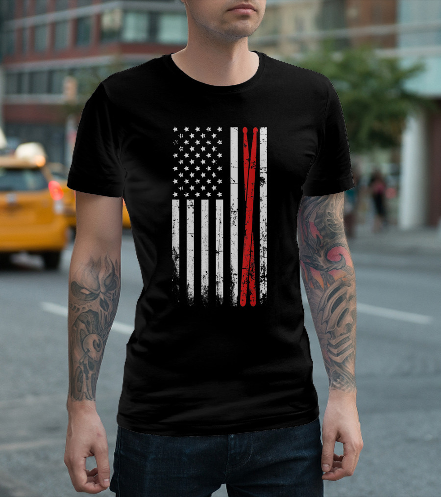 Vintage American Flag Drum Sticks for Drummers T-Shirt