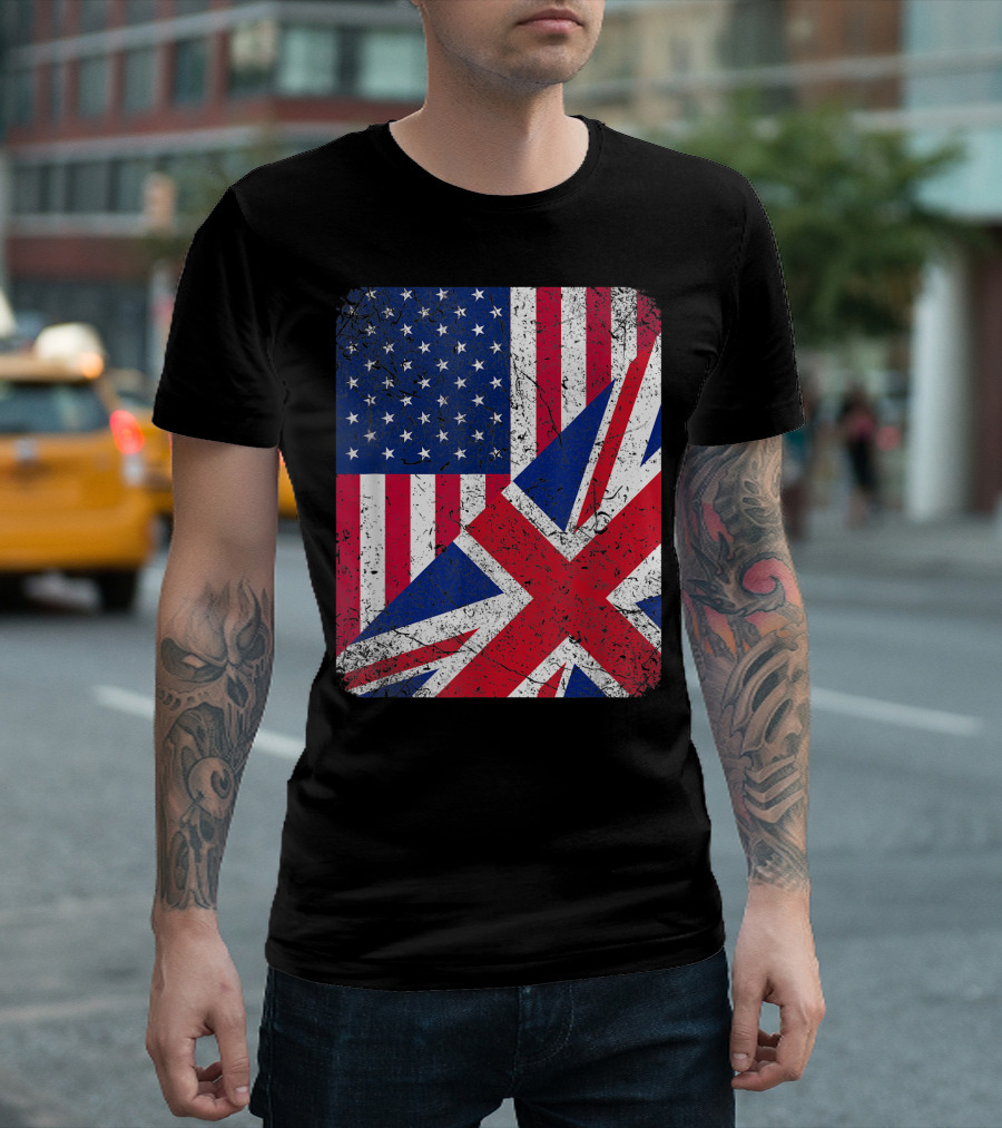 British American Flag Half English Britain Roots T-Shirt