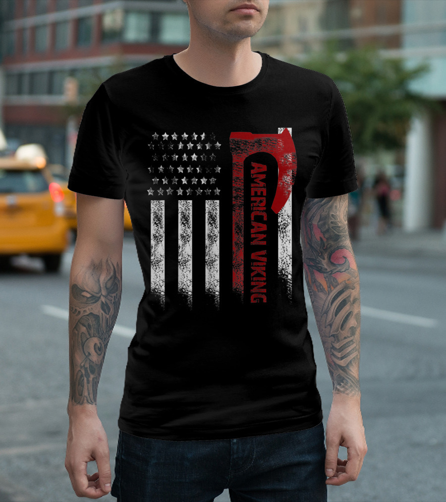 American Flag Stars and Stripes Viking Axe American Viking T-Shirt