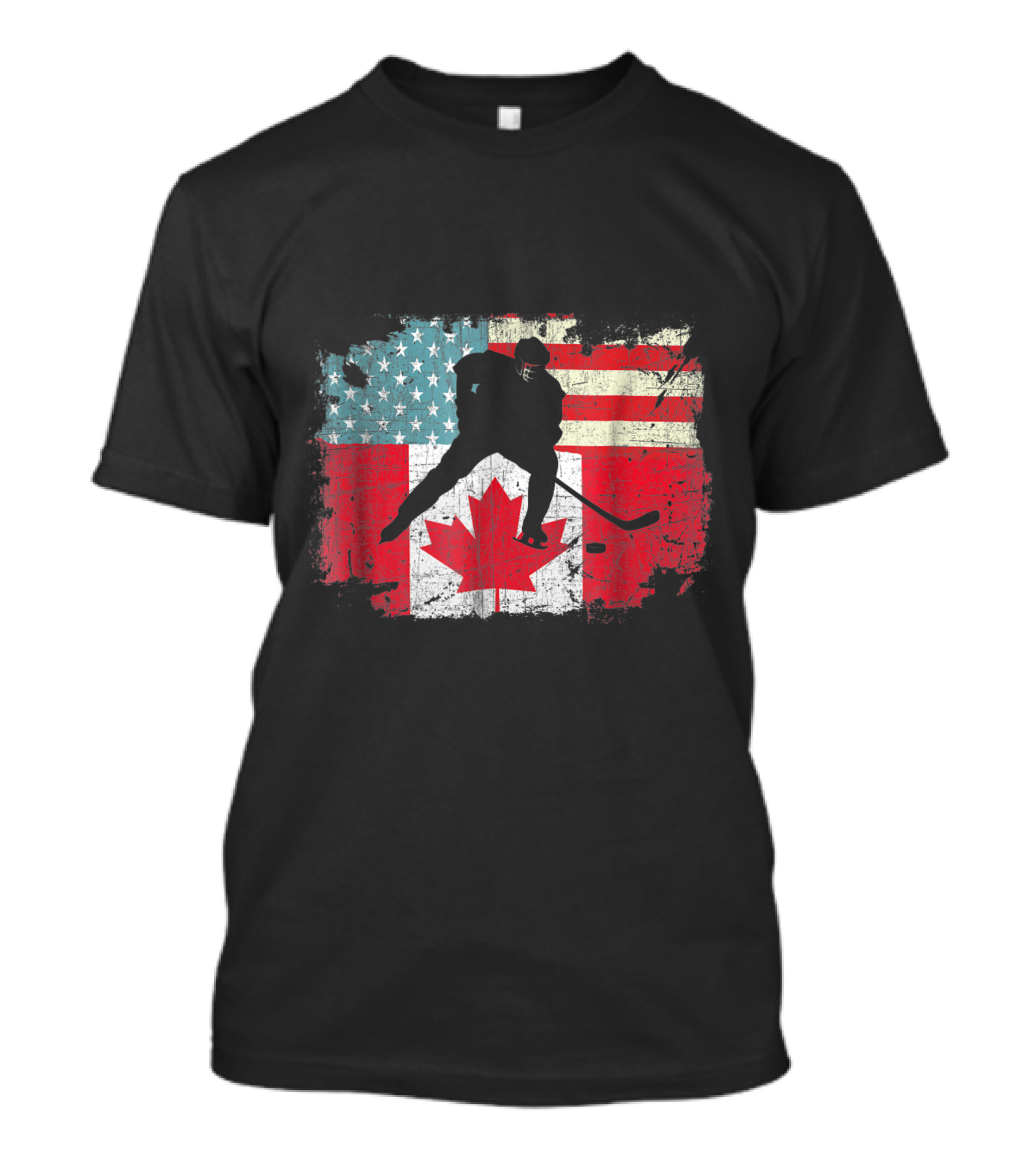 Distressed American Canadian Flag Hockey Lovers T-Shirt