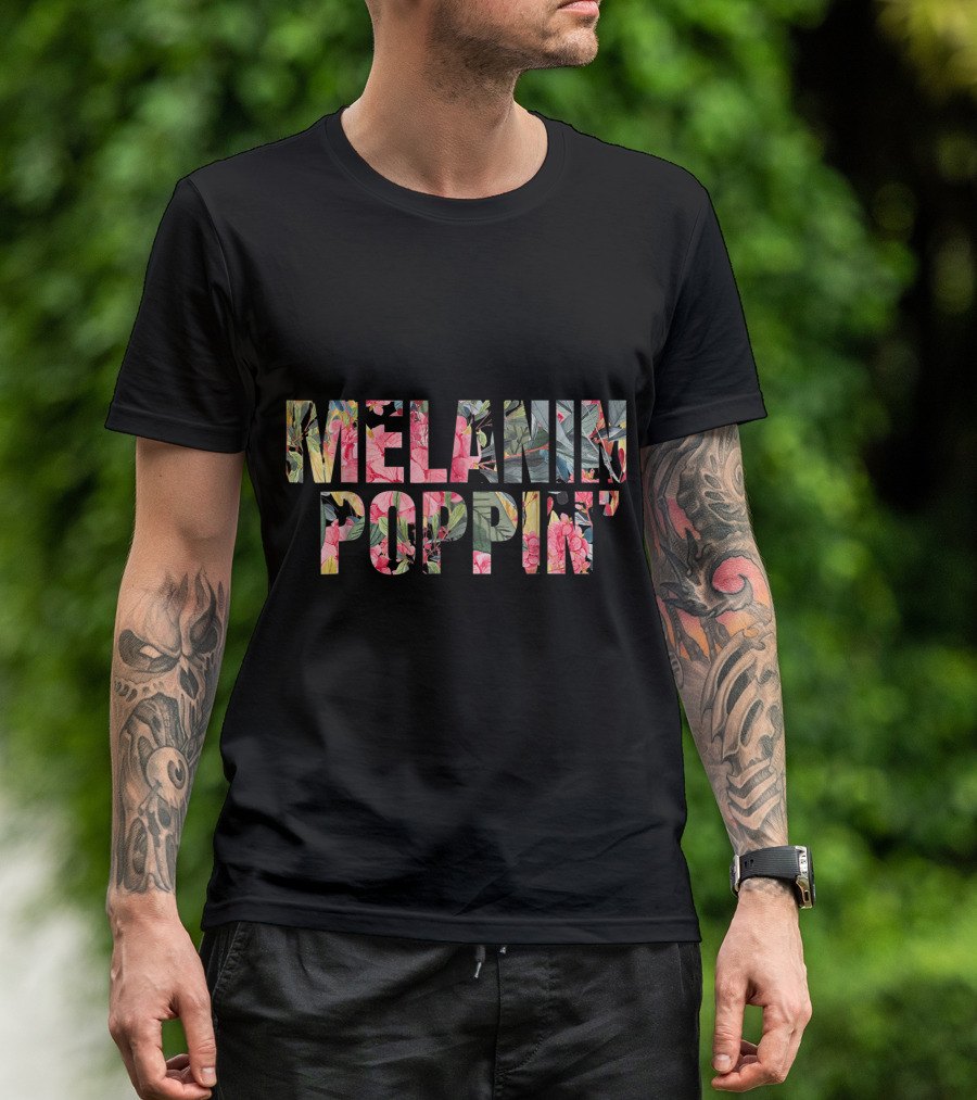 Melanin Poppin African American Pride Watercolor Floral T-Shirt