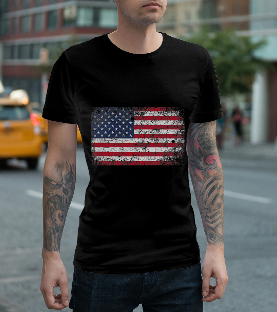 Distressed USA Flag 4th Of July Pocket T-Shirt