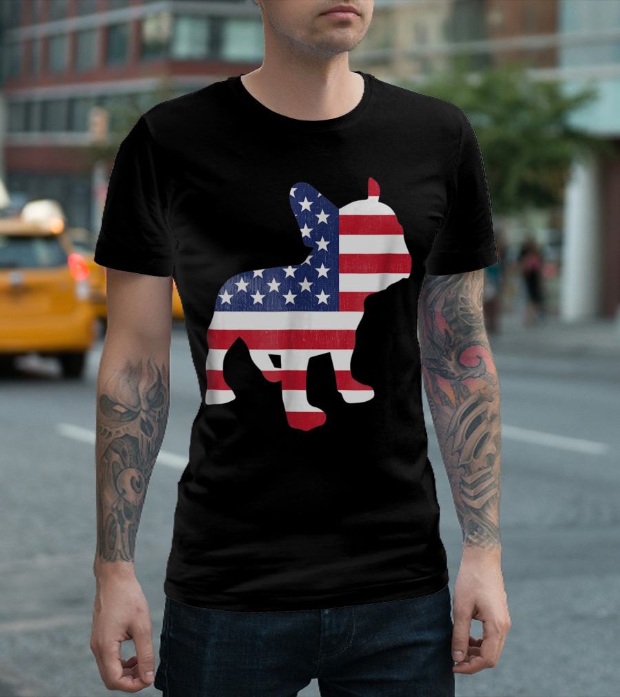 Usa Independence Day American Flag Frenchie French Bulldog T-Shirt