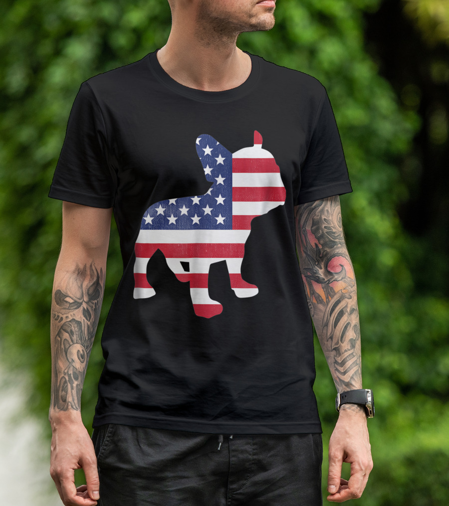 Usa Independence Day American Flag Frenchie French Bulldog T-Shirt