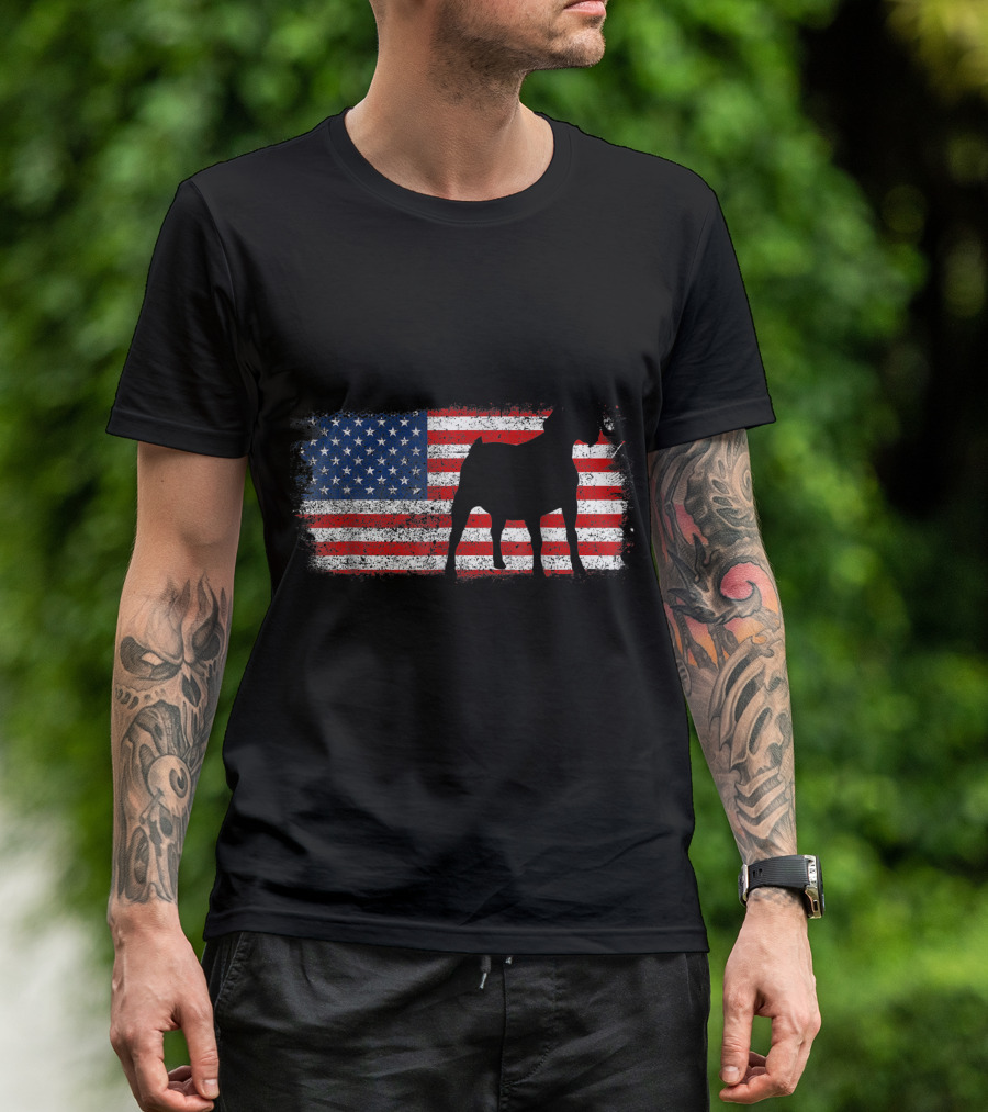 Boer Goat Silhouette On Distressed American Flag Background T-Shirt