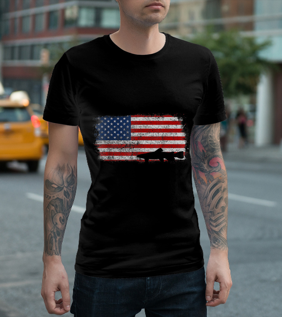 American Flag with Patriot Flathead Catfish T-Shirt
