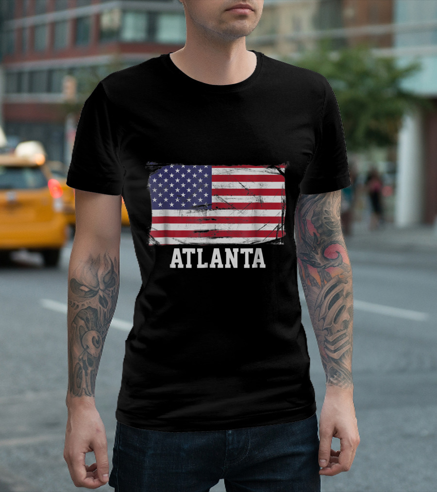 Atlanta Georgia Vintage Distressed American Flag Iconic T-Shirt