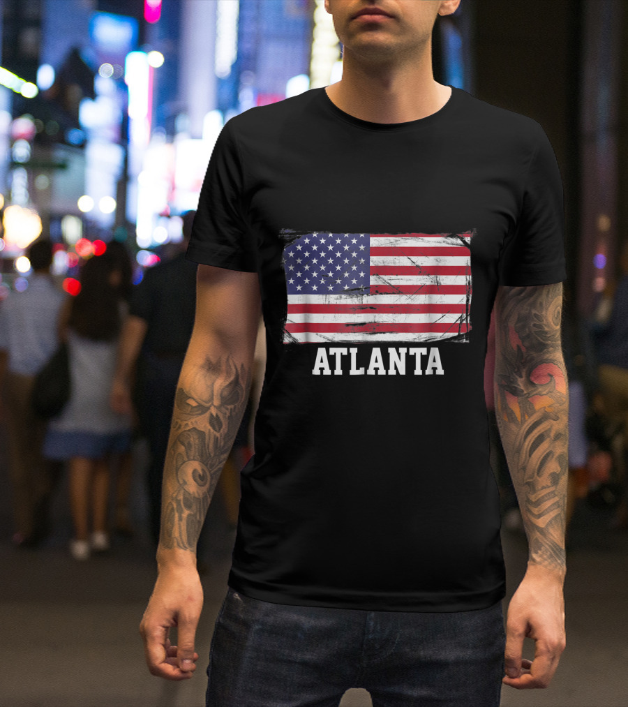 Atlanta Georgia Vintage Distressed American Flag Iconic T-Shirt