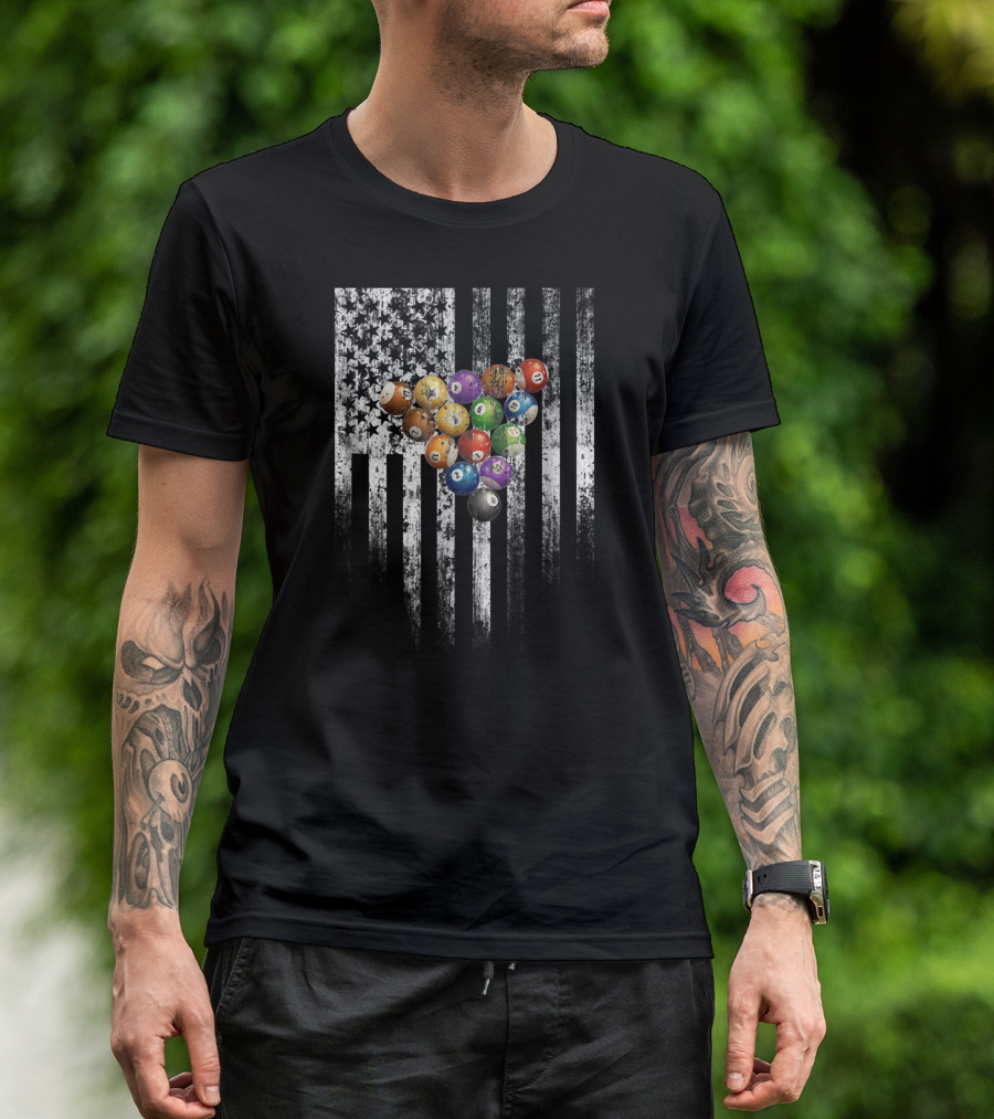 Vintage American Flag With Billiards 8 Ball Pool USA T-Shirt